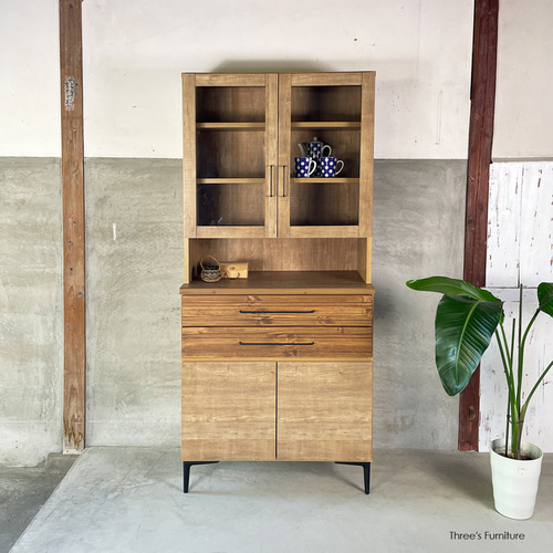 キッチンボード 食器棚 棚 カップボード キャビネット アイアン脚 w80