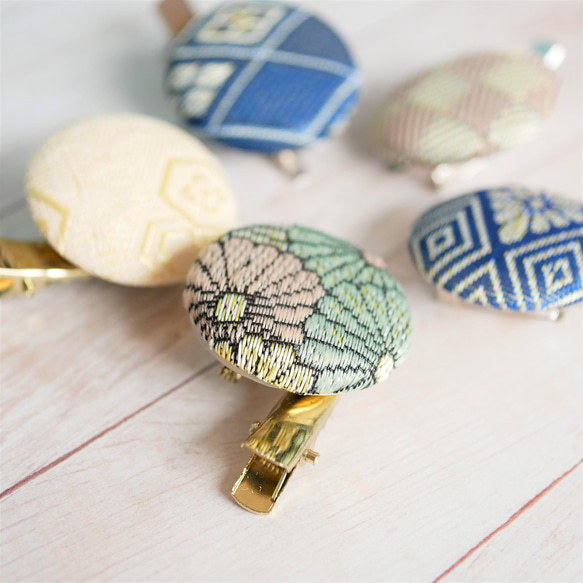 選べる！畳縁くるみボタン 和風ブローチ 和風クリップ ブローチ
