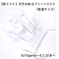 （5）【夏マスク 】天竺木綿 白プリーツマスク（ふつうサイズ ） 1枚目の画像