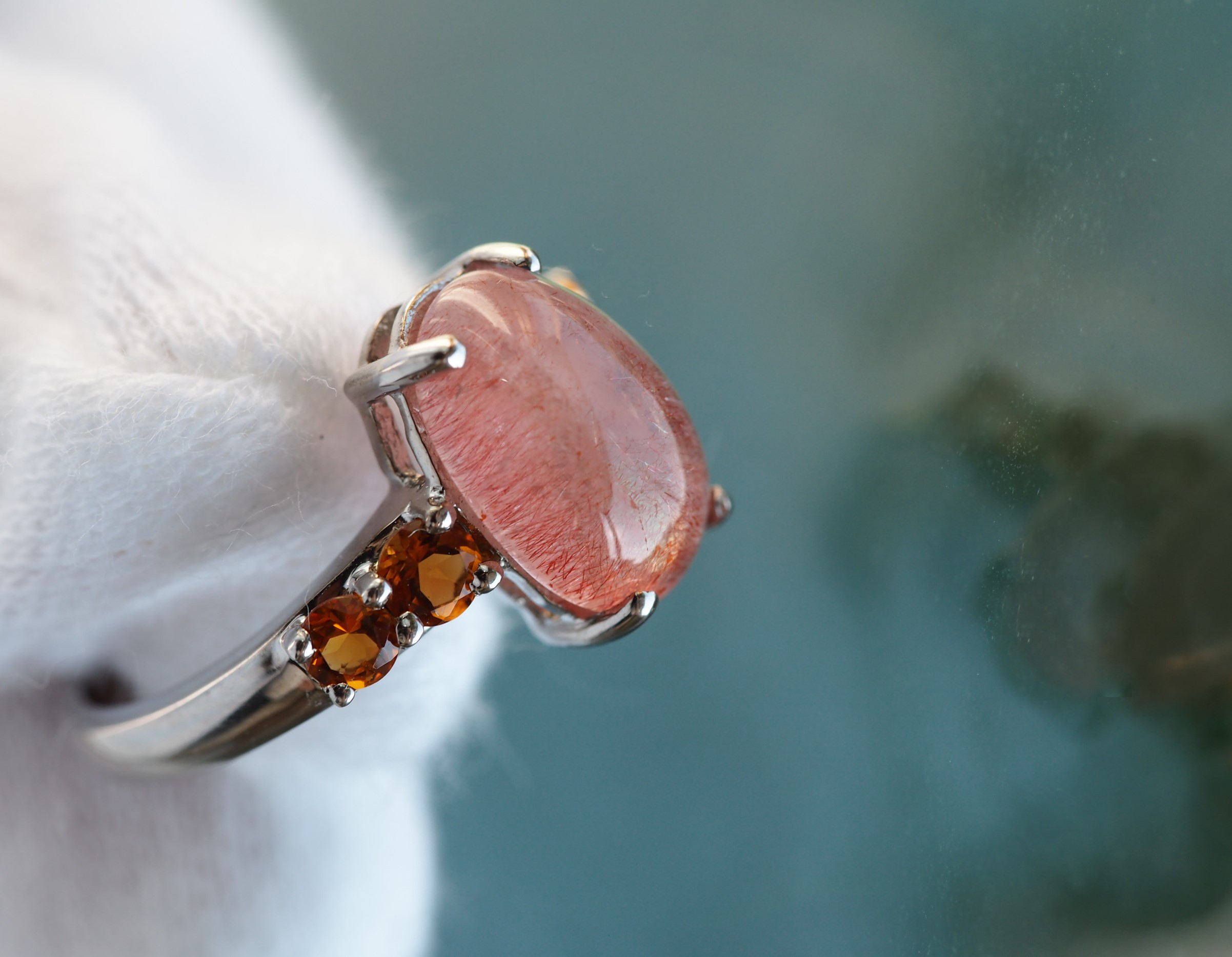 ストロベリークォーツ１２　S925シトリン４デザインリング❀３