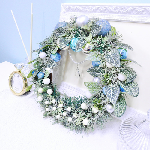 再販12＊森のクリスマスリース(ライトブルー＆スノーグリーン