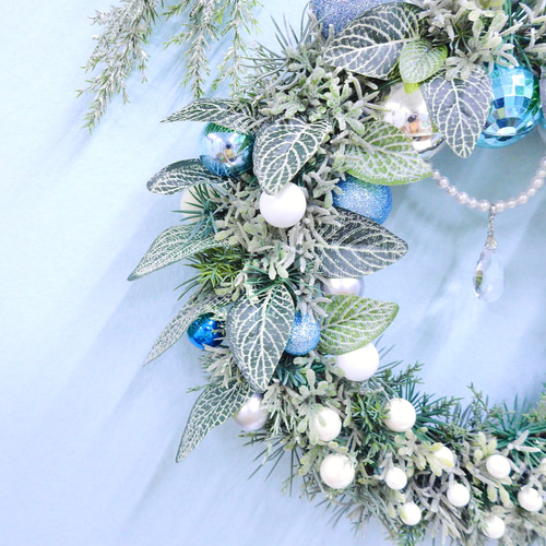再販12＊森のクリスマスリース(ライトブルー＆スノーグリーン  