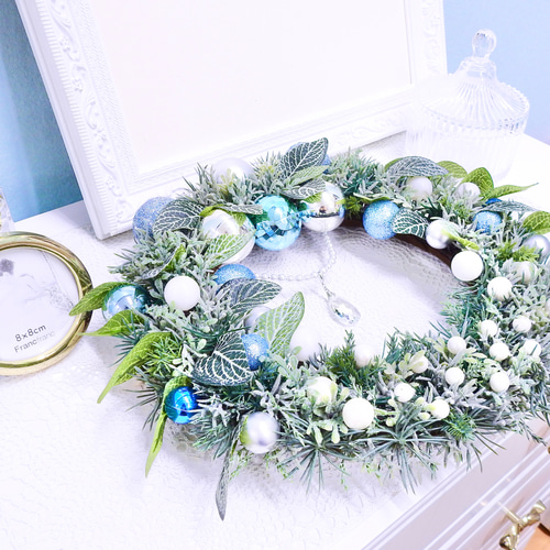 再販12＊森のクリスマスリース(ライトブルー＆スノーグリーン