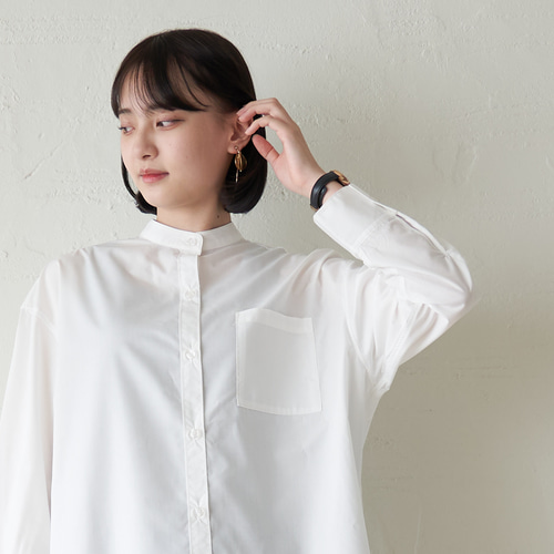 ﾓﾘﾉｶﾞｯｺｳ スタンドカラーオーバーチュニックシャツ (ホワイト) バンド