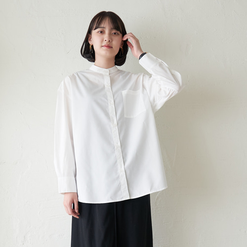 ﾓﾘﾉｶﾞｯｺｳ スタンドカラーオーバーチュニックシャツ (ホワイト) バンド