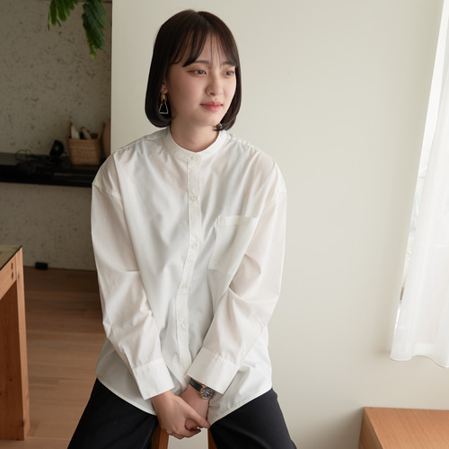 ﾓﾘﾉｶﾞｯｺｳ スタンドカラーオーバーチュニックシャツ (ホワイト) バンド