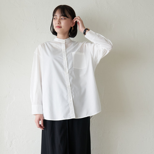 ﾓﾘﾉｶﾞｯｺｳ スタンドカラーオーバーチュニックシャツ (ホワイト) バンド