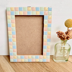 フォトフレーム カラフル 木製壁掛け対応写真立て 美濃焼モザイク