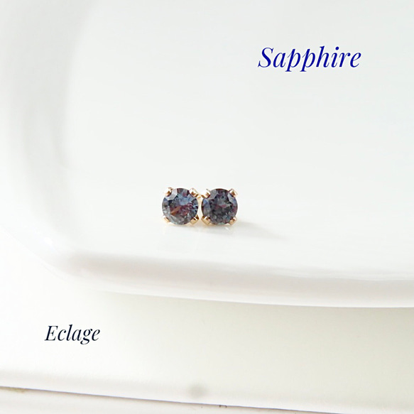 14kgf〉グリーニッシュブルーサファイアのスタッドピアス（3mm