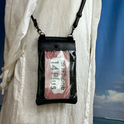 お財布機能付き　クリアポケット　スマホショルダー　スマホポーチ　ポシェット　ブラックウォッチ　チェック 4枚目の画像