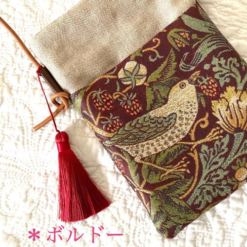 ウィリアムモリス《いちご泥棒》ブラウン ジャガード織 ポシェット