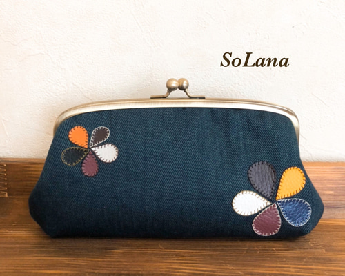 親子がま口財布◇デニム×花◇がま口長財布 長財布 SoLana 通販
