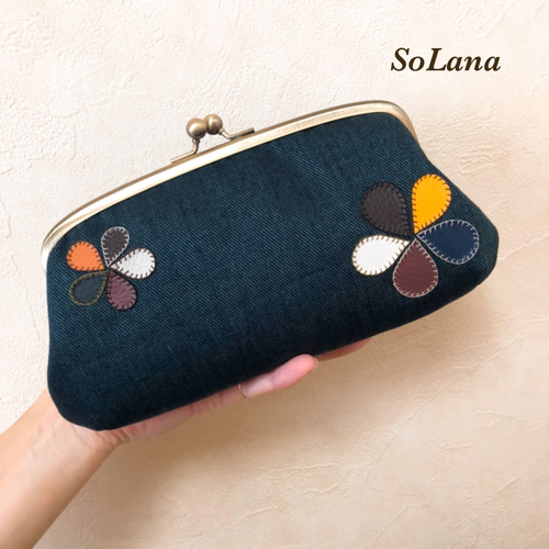 親子がま口財布◇デニム×花◇がま口長財布 長財布 SoLana 通販