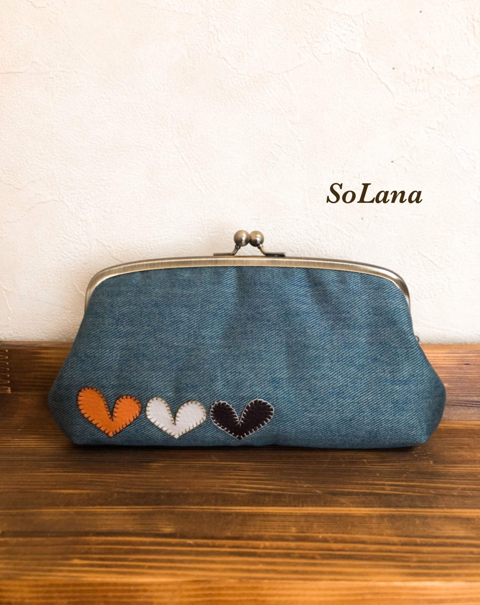 親子がま口財布◇デニム×ハート◇がま口長財布