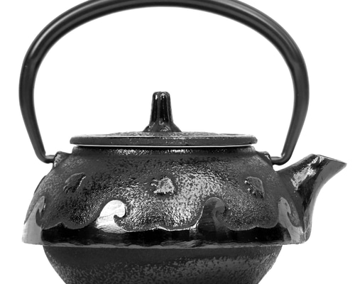 茶道具　アンティーク／南部鉄器　鳳文堂造　南蛮船と波千鳥(^^) お取り寄せ】南部鉄器 ティーポット 急須 波千鳥 0.3L 日本製 内面