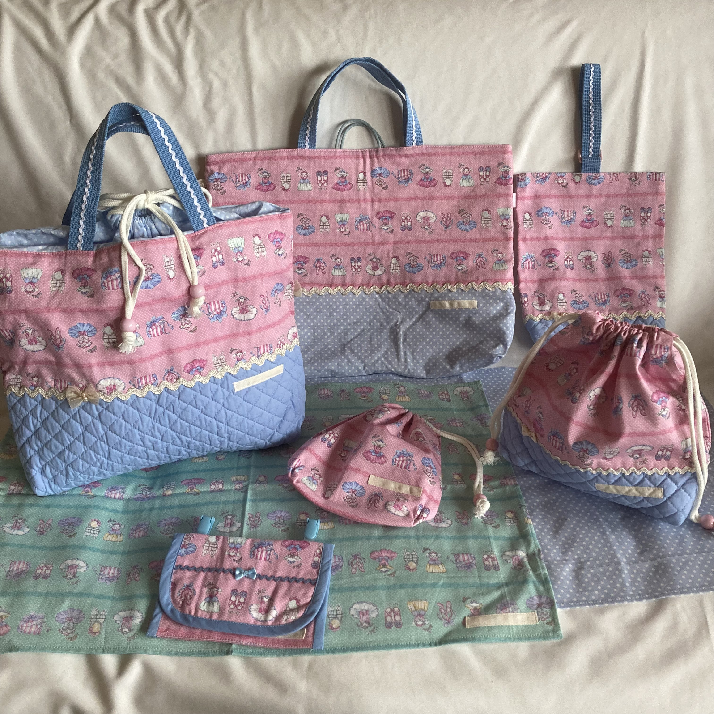 【オーダーOK】入園入学セット58バレエボーダー★手提げ上履き給食お着替えランチョンマット移動ポケット