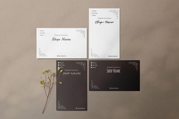 モノクロフラワー】名入れアクセサリー台紙／サンキューカード 100枚 