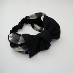 三用頭巾（繫帶）☆棉麻格紋 第4張的照片