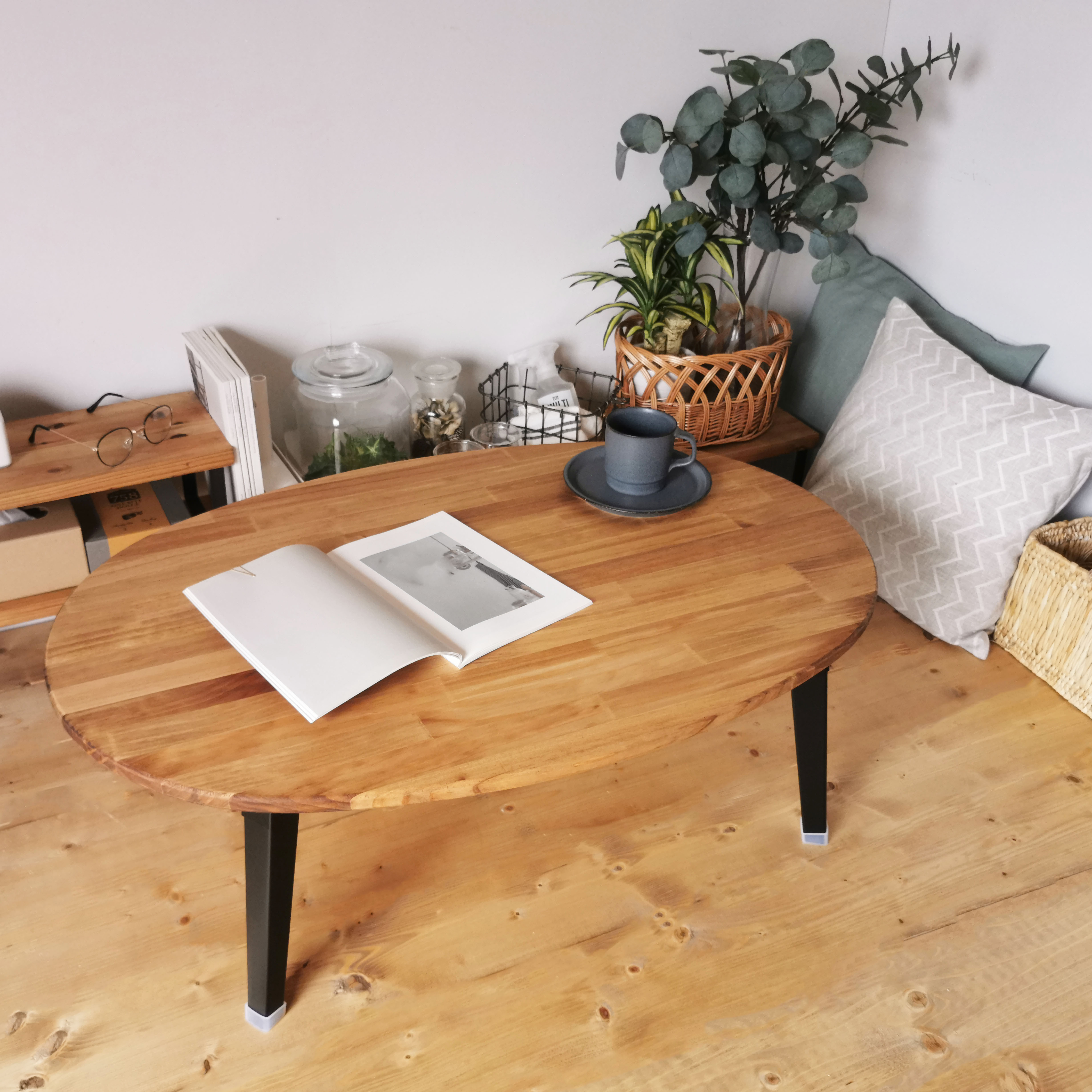 折りたたみローテーブル たまご型【Mサイズ】 / 子供部屋 リビング / 天然木 / 完成品