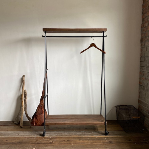 数量限定 SNNK-4DB ハンガーラック 4段棚 収納 キャスター アイアン 古