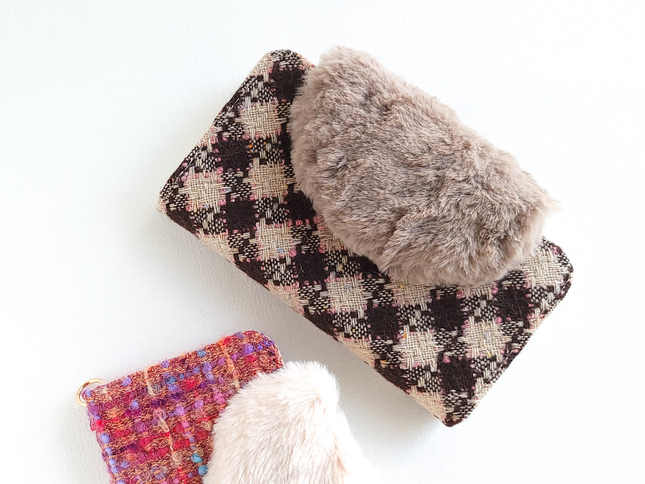 フワモコ ファー ブラウンピンク 手帳型 スマホケース