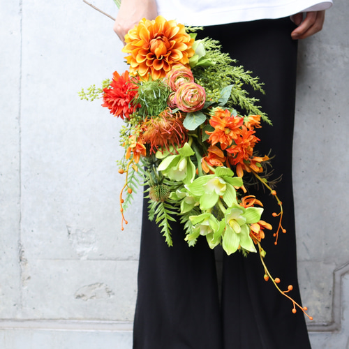 ウェディングブーケアーティフィシャルフラワー造花テラコッタリゾート夏秋