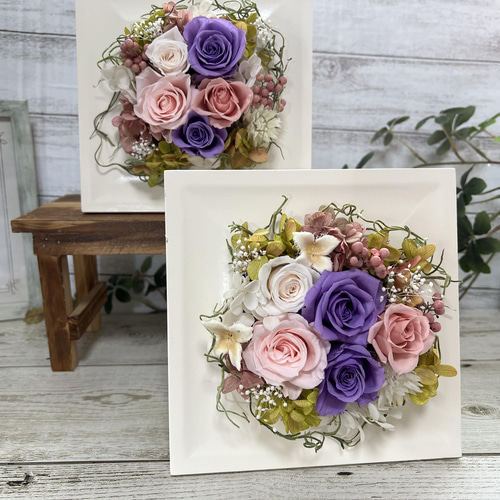 紫のバラ プリザーブドフラワー真鍮アレンジメント　ギフトケース入り 紫のバラ プリザーブドフラワー真鍮アレンジメント ギフトケース入り