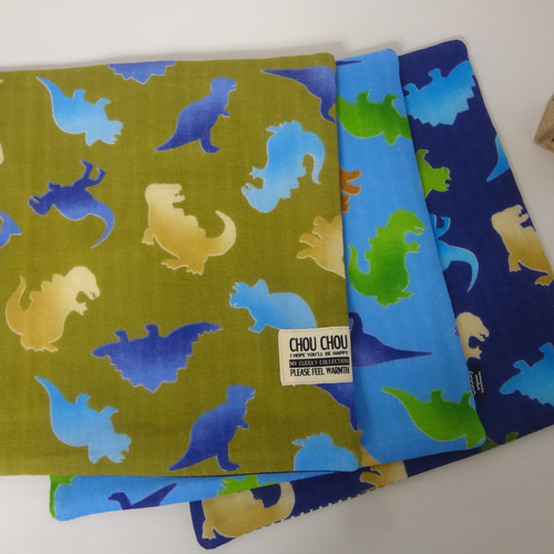 恐竜A*8重やわらかガーゼハンカチ*大3枚セット ハンカチ・手ぬぐい  