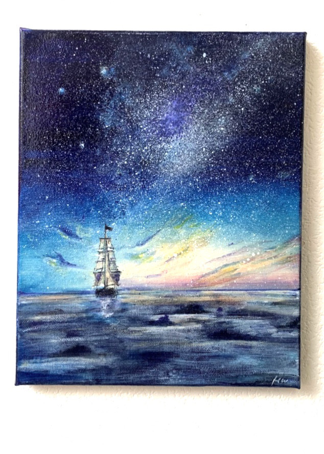 朝方の景色 アクリル画 原画