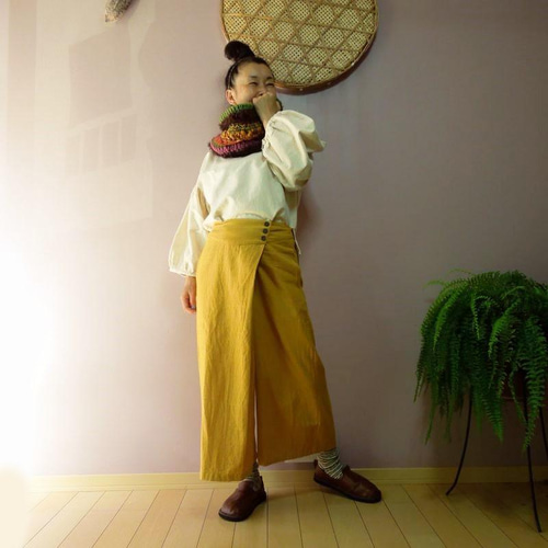SALE】bighug Bunコットンはかまパンツ○イエロー キュロット・ワイド 