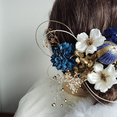 No.453 豪華！ 紫白金  ♡ フラワーピン 卒業式 振袖髪飾り結婚式 紫系フラワーと桃の花の髪かざり No.V001 髪飾り 成人式 卒業式 結婚式