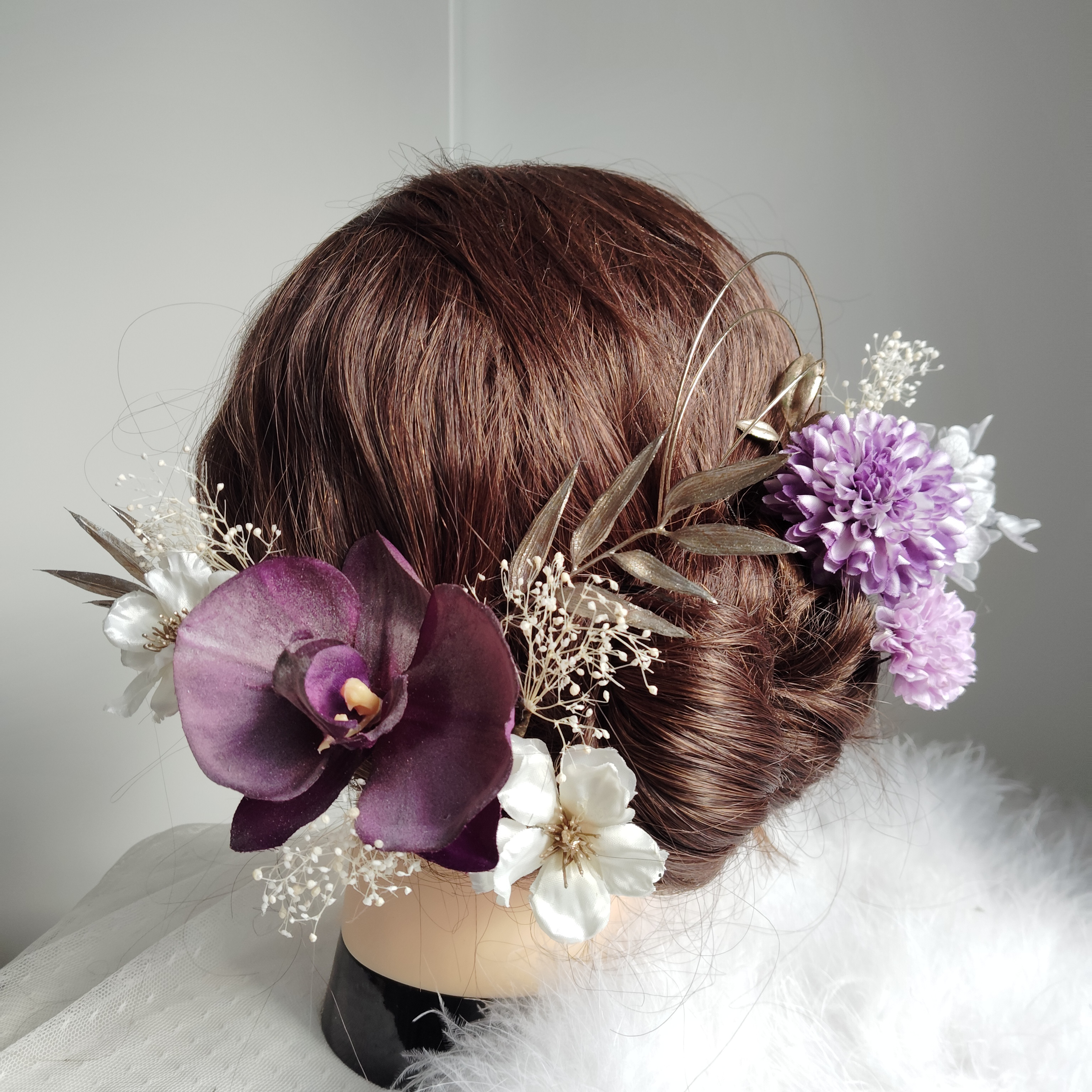 花蝶＿＿上品胡蝶蘭の髪飾り　卒業式　成人式 　結婚式　髪飾り 振袖　着物　袴　和装　紫の胡蝶蘭　ラベンダーパープル