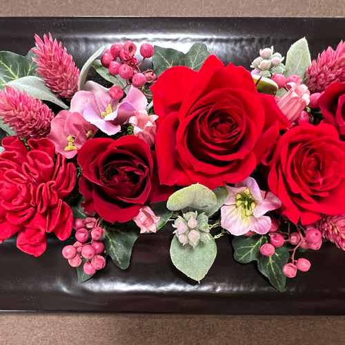 壁にも掛けれる♡赤薔薇のブラウンフレームアレンジ 横長30㎝ 「専用