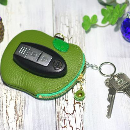 りんごちゃんキーポーチ・本革7色・牛革キーケース・リンゴ・運UP