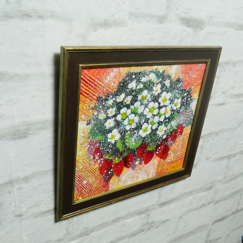 油絵 油彩 油彩画 絵 絵画 ミニ絵画【莓サンド】 油絵 油彩 油彩画 絵 絵画 【苺の花】 絵画 HR 通販 10294646
