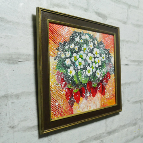 油絵 油彩 油彩画 絵 絵画 【苺の花】 絵画 HR 通販 10294646