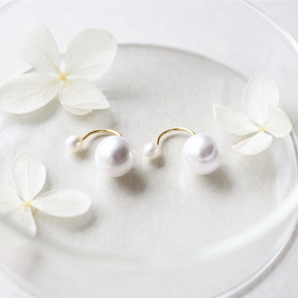 【当店一番人気ピアス】ダブルパールピアス【wht】淡水パール ご褒美アクセサリー クリスマス  プレゼント ギフト 8枚目の画像