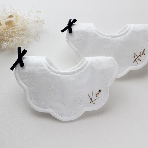 ホワイト レーススタイ お名前 刺しゅう スタイ・よだれかけ baby's