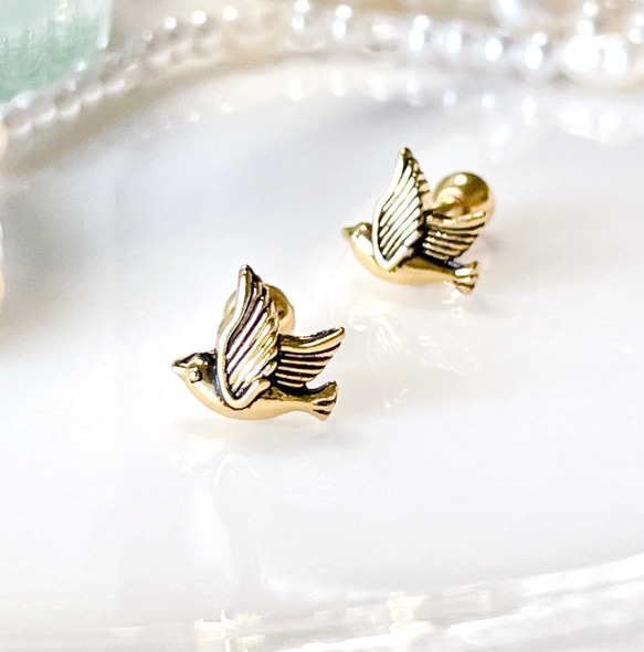 アンティーク　小鳥　ピアス 小鳥 ボディピアス ボディピアス アンティークゴールド 14G 16G