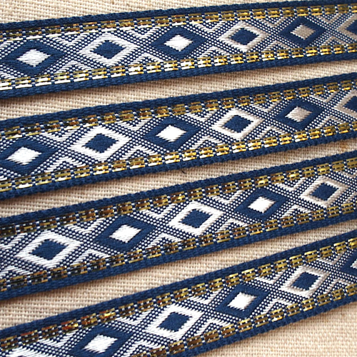 1mより 長さ延長可 エスニックチロリアンテープ 青☆インド刺繍リボン