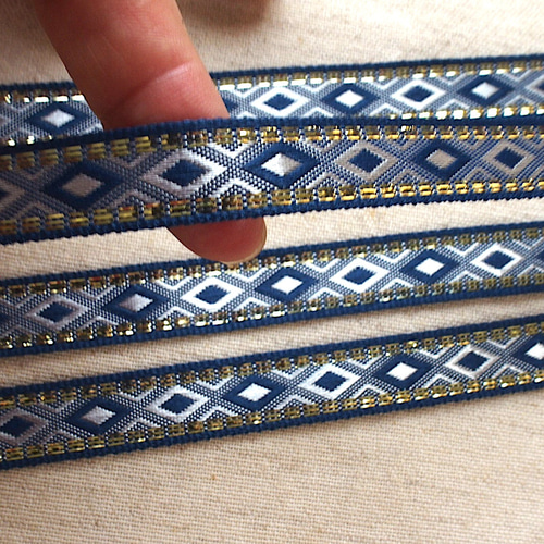 1mより 長さ延長可 エスニックチロリアンテープ 青☆インド刺繍リボン