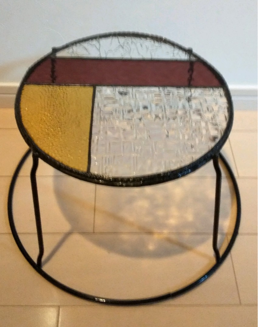 ◆ガラステーブル/ステンドグラス/コーヒーテーブル〖丸テーブル〗♪赤・黄・透明♪