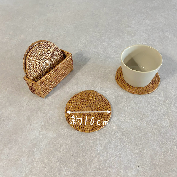 お茶会に大活躍♪ケースにコンパクトに収納☆ コースター6枚セット　ナチュラルインテリア　ソーサー 2枚目の画像