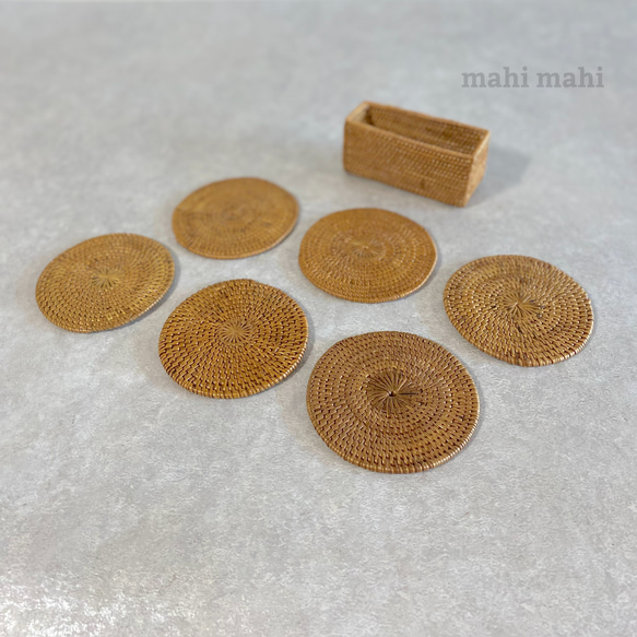 お茶会に大活躍♪ケースにコンパクトに収納☆ コースター6枚セット　ナチュラルインテリア　ソーサー 3枚目の画像