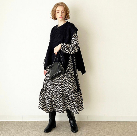 【再販】重ね着に最適な サイドスリット ニットベスト  リニューアル【サイドリボンニットベスト】 6枚目の画像