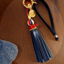 Tricolore- トリコロール レザータッセル キーホルダー （小）紺