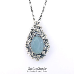 Aquamarine Silver 925 Classic Vine Leaf Fretwork Pendant 7枚目の画像