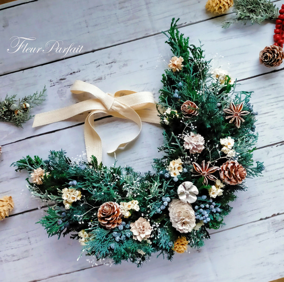 終了】天然素材 クリスマス リース ハンドメイド 森の香り♪ 約28cm