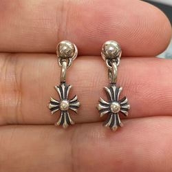 シルバー925純銀素材 ドロップピアス 両耳 シルバー クロスピアス 刻印