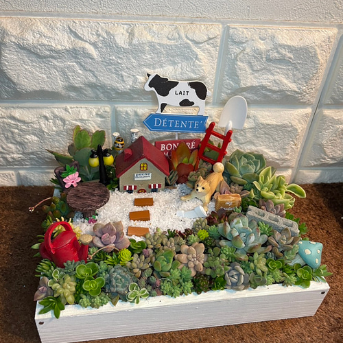 プレゼントにも〜受注制作わんちゃん箱庭風多肉植物寄せ植え 多肉植物